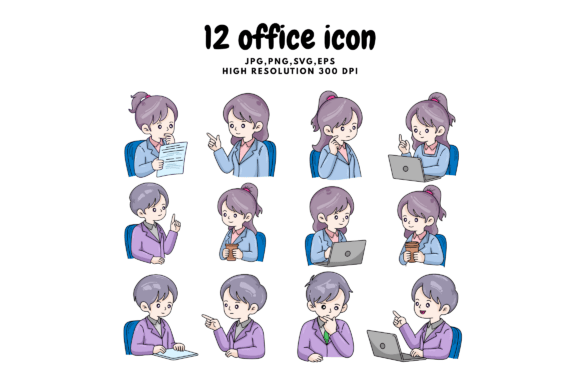 12 Cute Office Worker Character SVG Bund Graphics & Illustrations Review