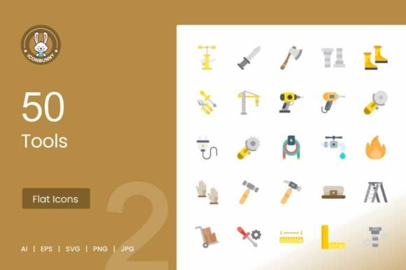 50 Tools Flat Multicolor Icons for Modern Graphics
