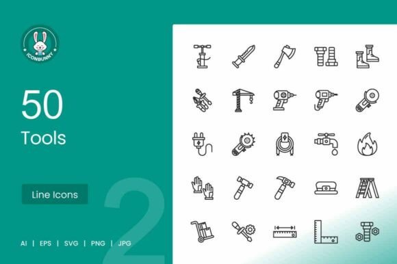 50 Tools Icons Graphics for Editorial and Web Design