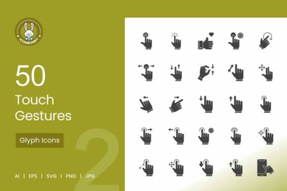 50 Touch Gestures Glyph Icons: A Designer's Review for Real Embroidery