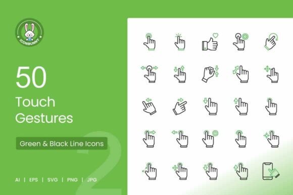 50 Touch Gestures Green Black Icons Review