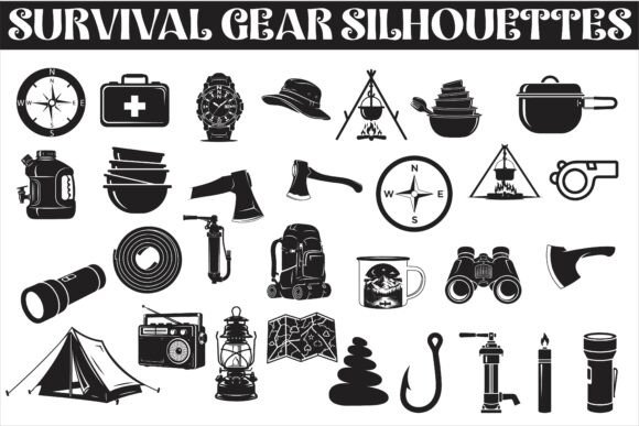 A Rugged Survival Gear Silhouettes for Graphics and Crafts