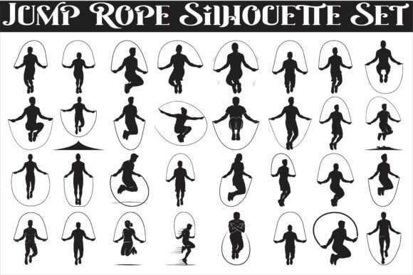 An Energetic Jump Rope Silhouette Set for Graphics and Crafts