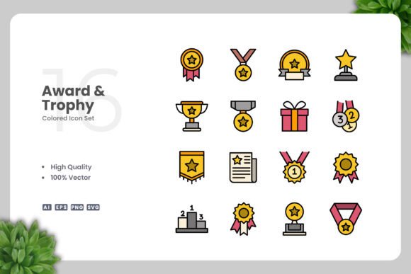 Award and Trophy Color Icons for Modern Graphics