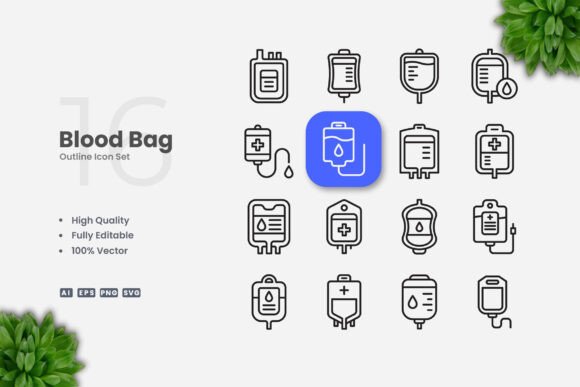 Blood Bag Outline Icons for Modern Graphics and Design