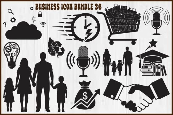 Business Icon Silhouette Bundle for Graphics and Crafts