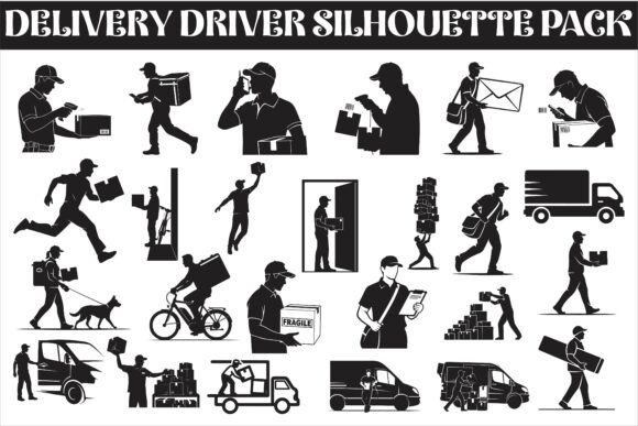 Delivery Driver Silhouette Pack for Modern Graphics and Crafts