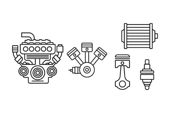 Engine Parts Line Icons Set: Modern Graphics for Bold Design