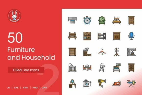 Furniture Household Filled Line Icons for Graphics and Icons