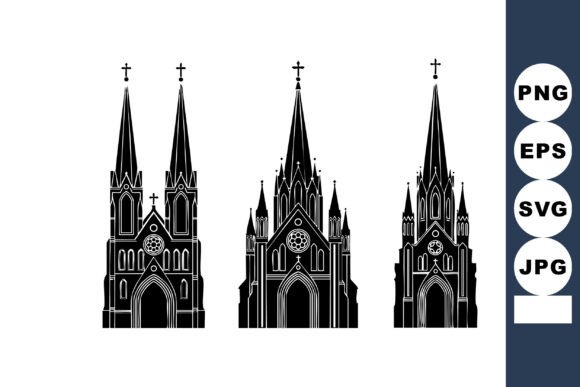 Gothic Cathedral Facade Trio: Premium Graphics for Crafts