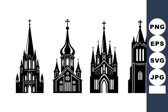 Gothic Church Tower Silhouettes for Crafts and Graphics