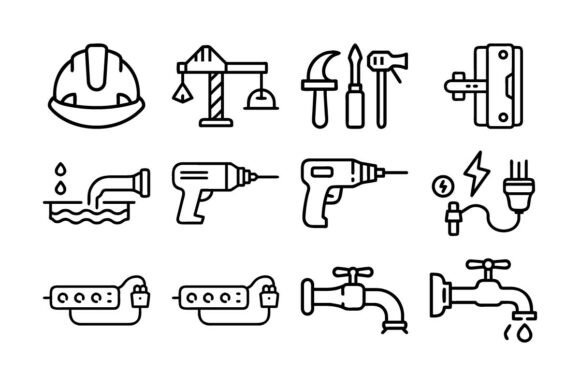 Handyman Outline Vector Icon Set – Home Graphics & Illustrations