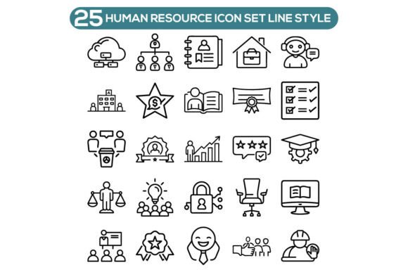 Human Resource Icon Set Line Style Graphics & Illustrations
