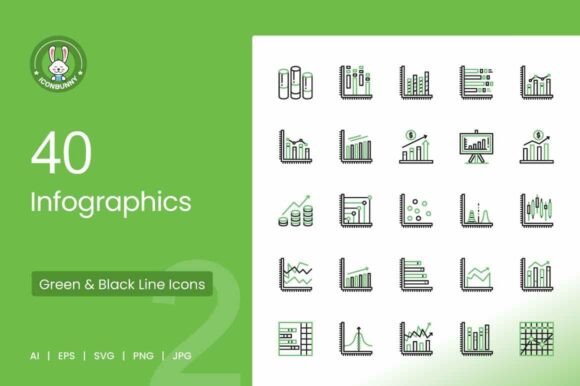 Infographics Green Black Icons for Handmade Graphics