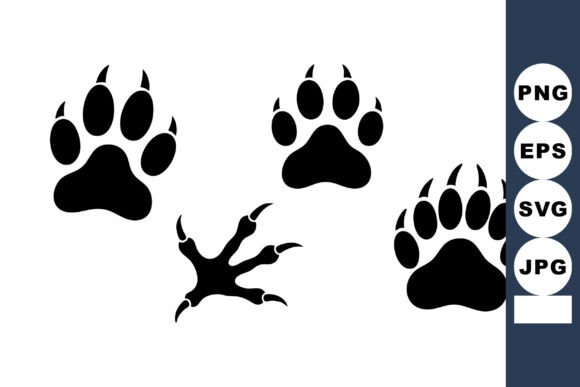 Minimal Bear Paw and Bird Track Icons for Graphics in Crafts