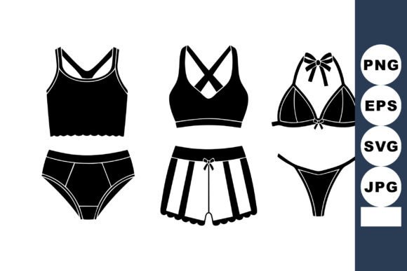 Minimal Black Lingerie Icons Set for Graphics and Crafts