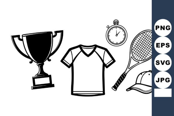 Minimalist Tennis Gear Line Art for Graphics and Crafts