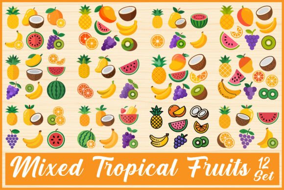 Mixed Tropical Fruits: Vibrant Graphics for Crafts & Branding