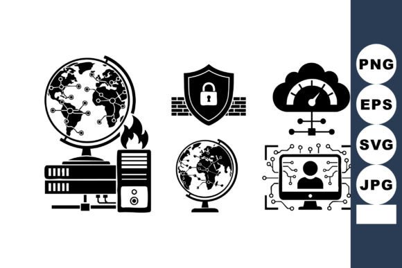 Monochrome Cybersecurity Icon Set: Essential Graphics for Crafts