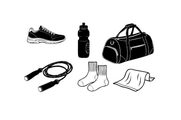 Monochrome Gym Essentials Vector Set for Graphics and Crafts
