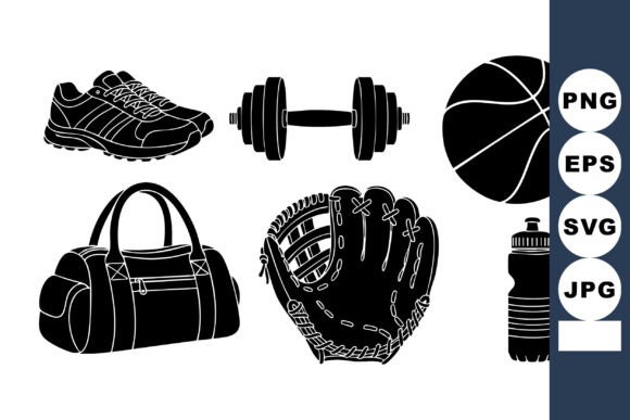 Monochrome Sports Gear Icon Set for Graphics and Crafts