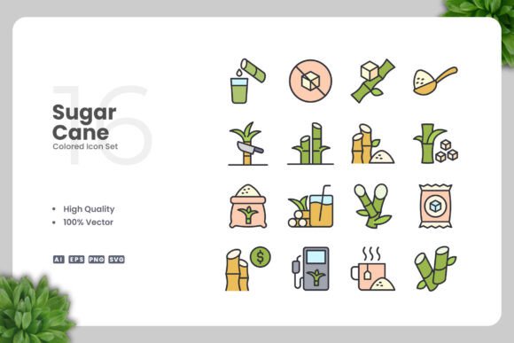 Sugar Cane Colored Icons for Modern Graphics and Icons