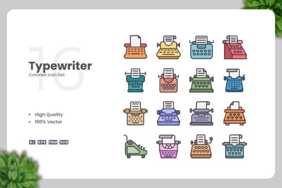 Typewriter Colored Icons: Fresh Graphics for Modern Publishing