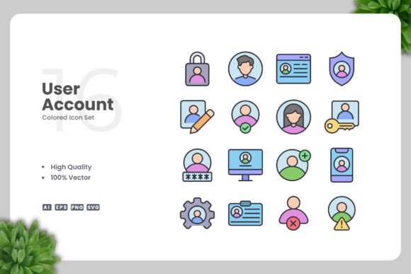 User Account Colored Icons for Graphics & Crafts