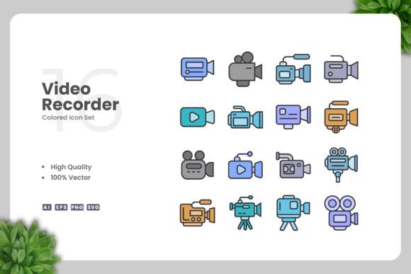 Video Recorder Colored Icons for Modern Graphics and Icons