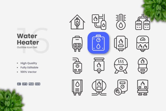 Water Heater Icons for Graphics and Digital Sales
